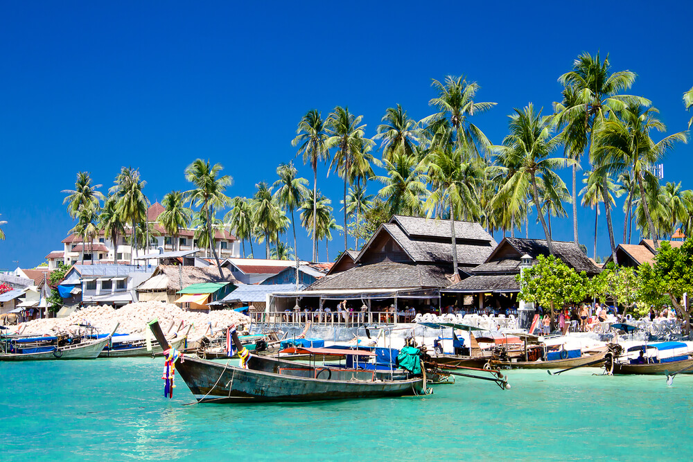 Long Tail Boats in Phi Phi Don Island, Krabi, Thailand
