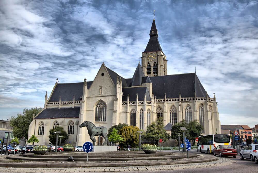 Church and The Statue of Horse in The Centre of Vilvoorde - Belgium