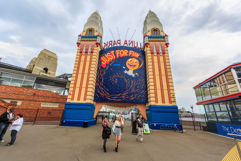 Tourists visit Lunar Park- Vivid Sydney